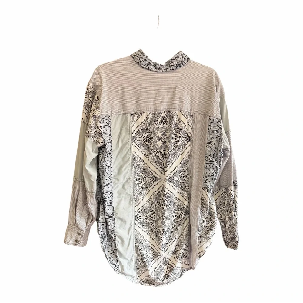 FREE PEOPLE All Patched Up Button Down Shirt Top M - Picture 4 of 10